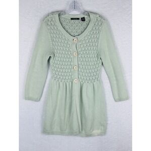 Heather B Women's Mint Green Button Cable Waffle‎ Knit Sweater Size L